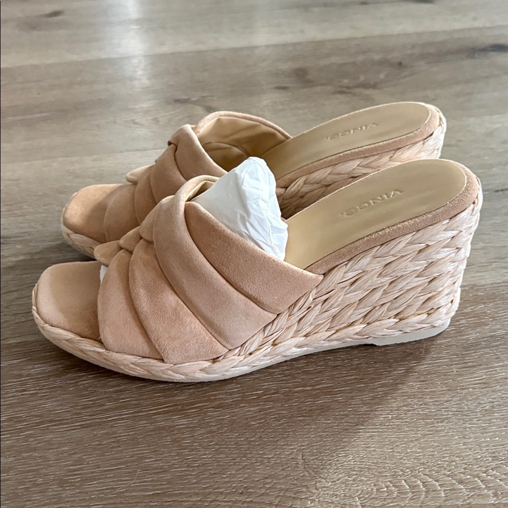 NEW [Vince] Gilian Suede Woven Wedge Heel Espadrille Padded Sandals Women’s 8 - Picture 5 of 13